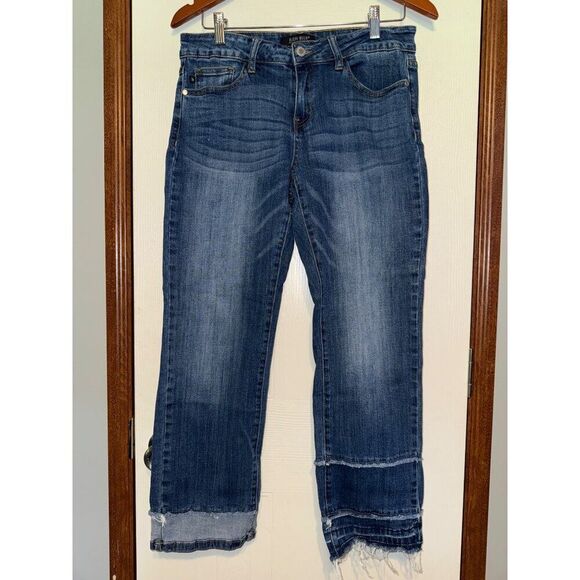 JUDY BLUE Straight Leg Fit JB8418 Tiered Ankle Hem Blue Denim Jeans Size 9/29 - Picture 2 of 11